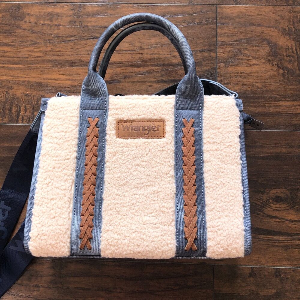 Wrangler Sherpa Denim-Canvas Crossbody Tote Bag/ Concealed Carry